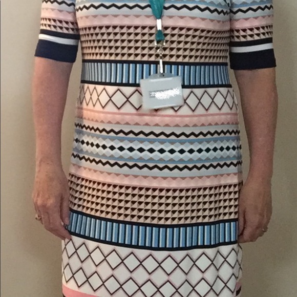 Eliza J Geo pattern dress size 10.  Peach and blue - Picture 3 of 7